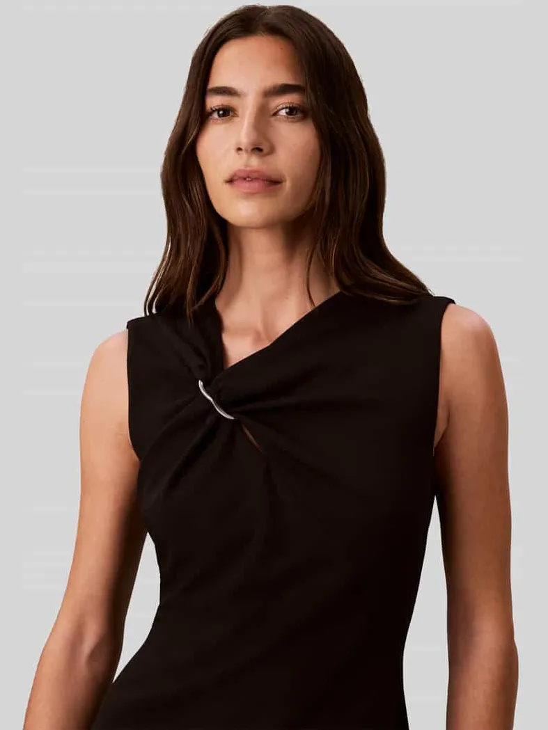 Calvin Klein Nauwsluitende cocktailjurk met decoratieve gesp zwart, foto 3