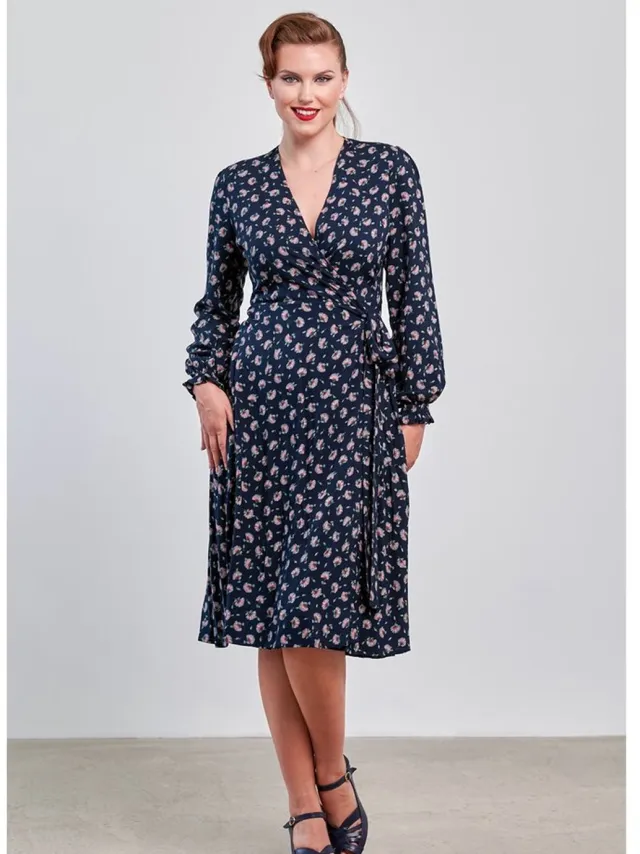 Banned Bloom Floral Wikkeljurk - L - Donkerblauw