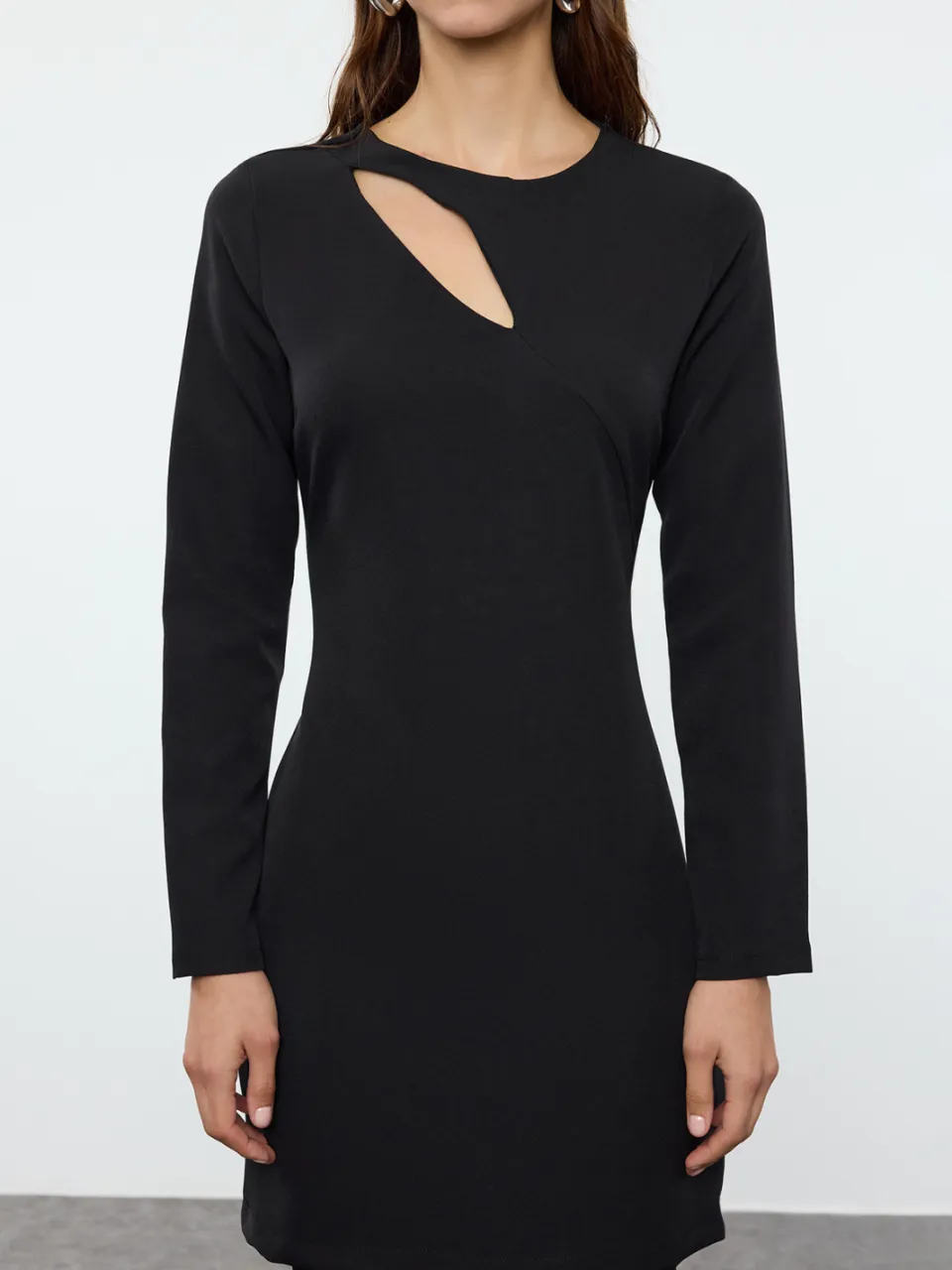 Trendyol TRENDYOLMİLLA Dames Zwart Effen Kort / Mini Lang Avond / Dagelijks Bodycon Jurken, foto 2