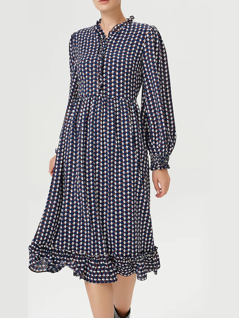 Smart & Joy Blouse -jurk met ruches en vintage geometrische print Blauw