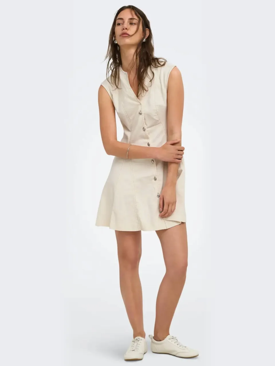 Only katoenen mini jurk - ecru, foto 3