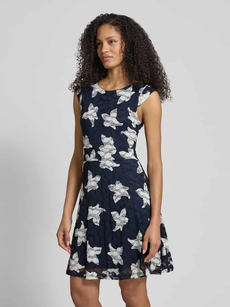 Apricot Mini-jurk in All-over look met Ronde hals Marineblauw