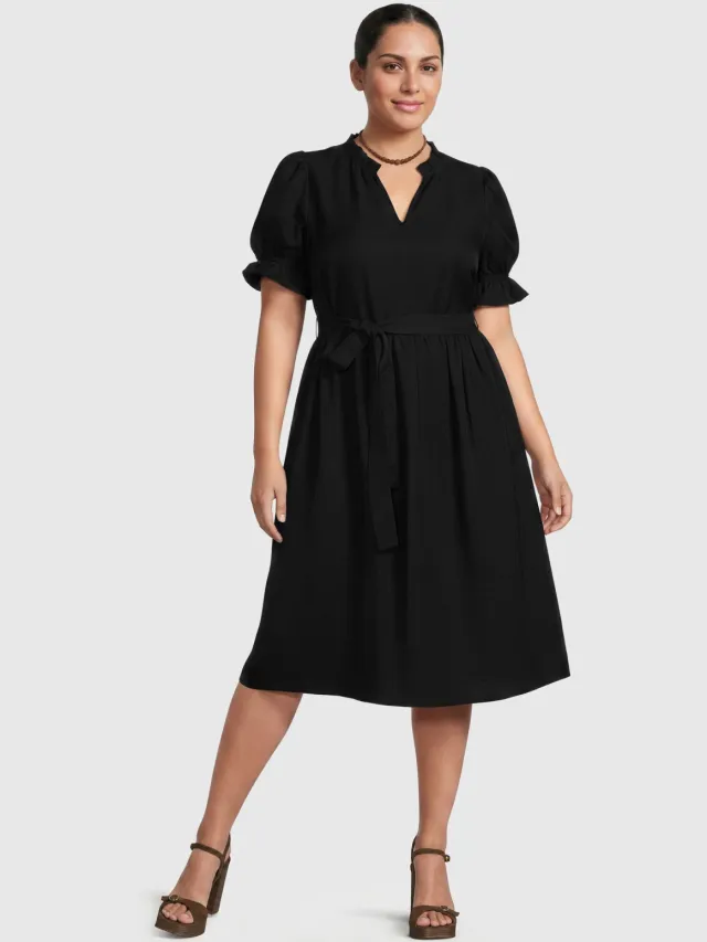 GREAT LOOKS midi jurk zwart