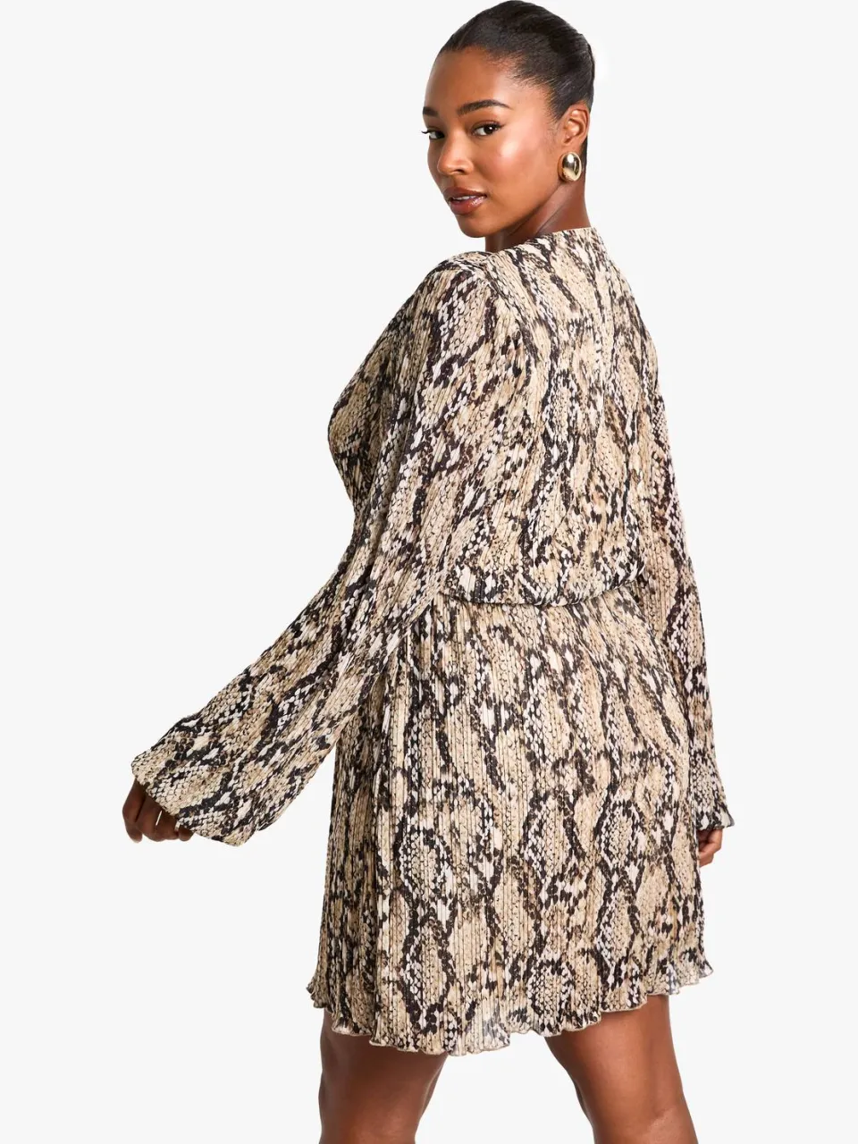 boohoo Dames Plus snake Print Plisse Skaterjurk grijs, foto 2