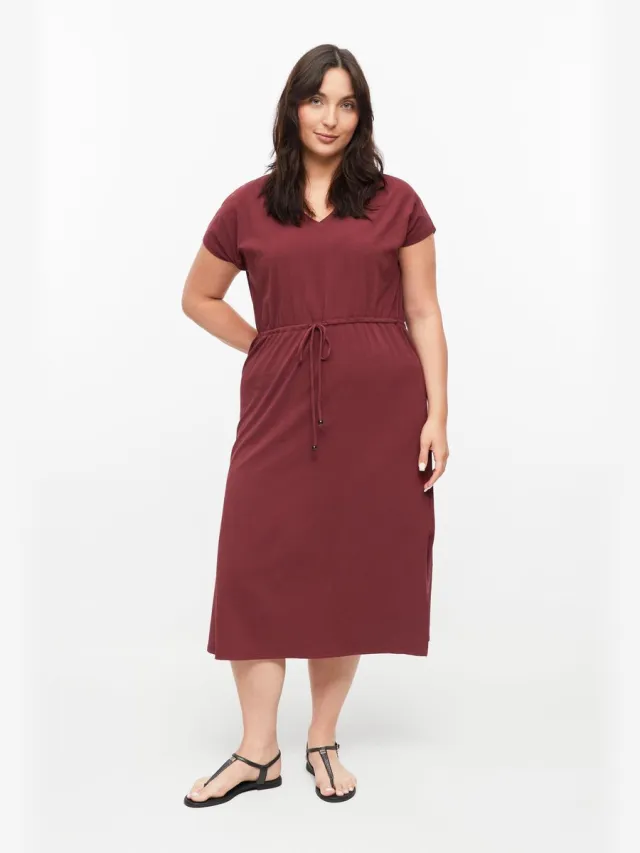 S.Oliver female - Midi jersey jurk met tunnelkoord bordeaux