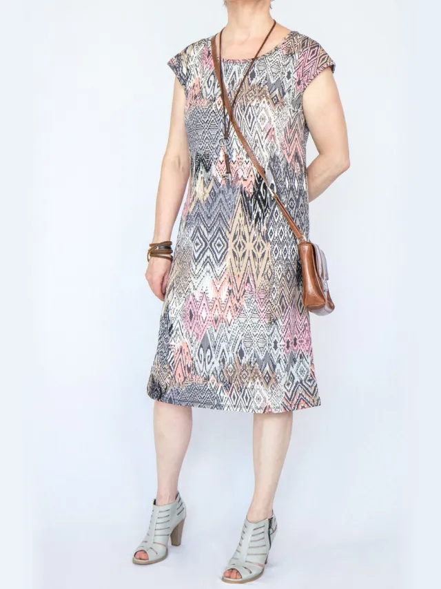 vetla Elegante jurk met motief grijs-rose