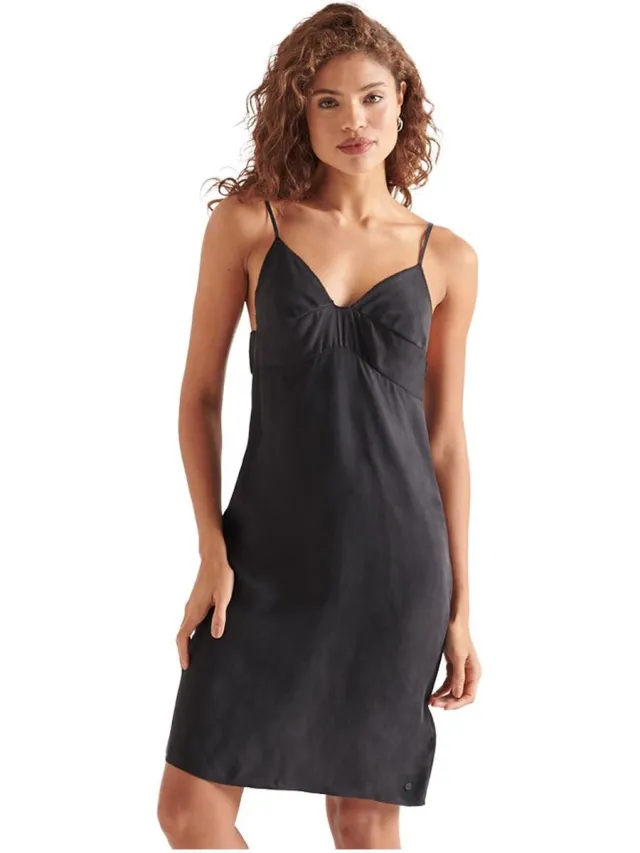 Superdry Cupro Cami Mouwloze Korte Jurk Zwart M Vrouw Black