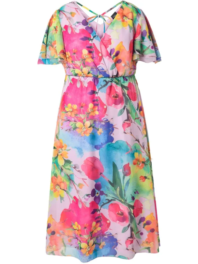 Ulla Popken Dames - Chiffon maxi-jurk - Zachtroze - Maat 42+