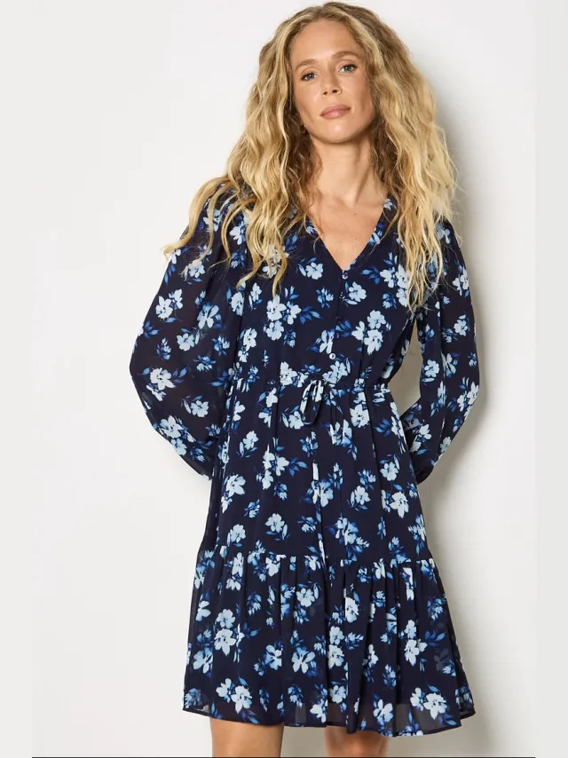 Apricot Chiffon mini-jurk met bloemenprint Marine