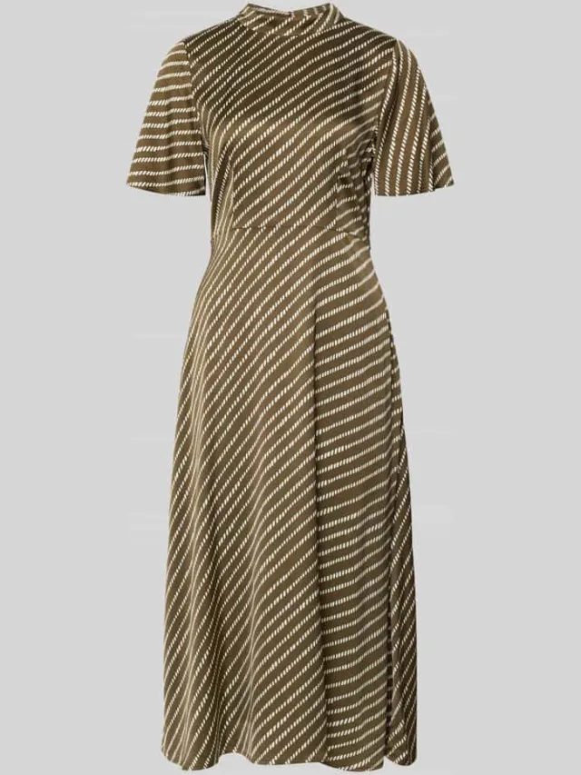 Comma midi-jurk van pure viscose met opstaande kraag kaki, foto 2