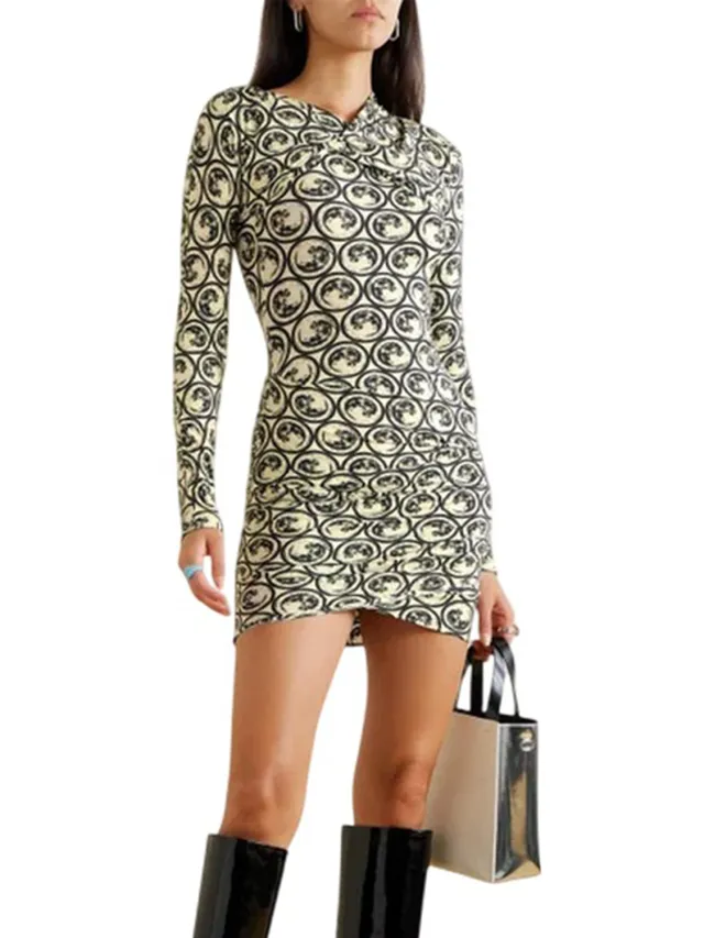 Off-White Off White Dames/Dames Mini Jurk met Alles-Over Print (Wit/zwart afdrukken) Grijs