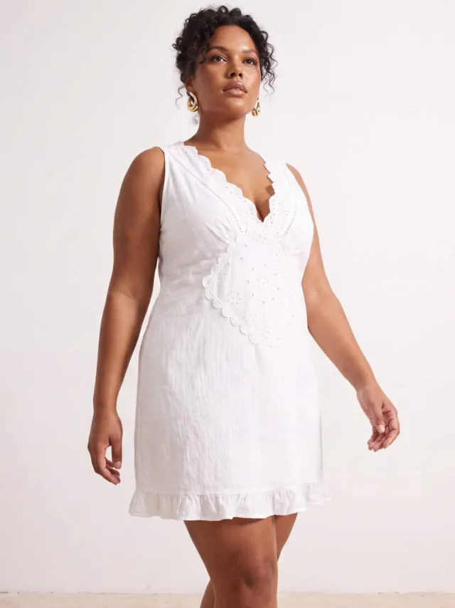 Trendyol Curve Dames Wit Effen Kort / Mini Mouwloos A-lijn Grote maten Jurk