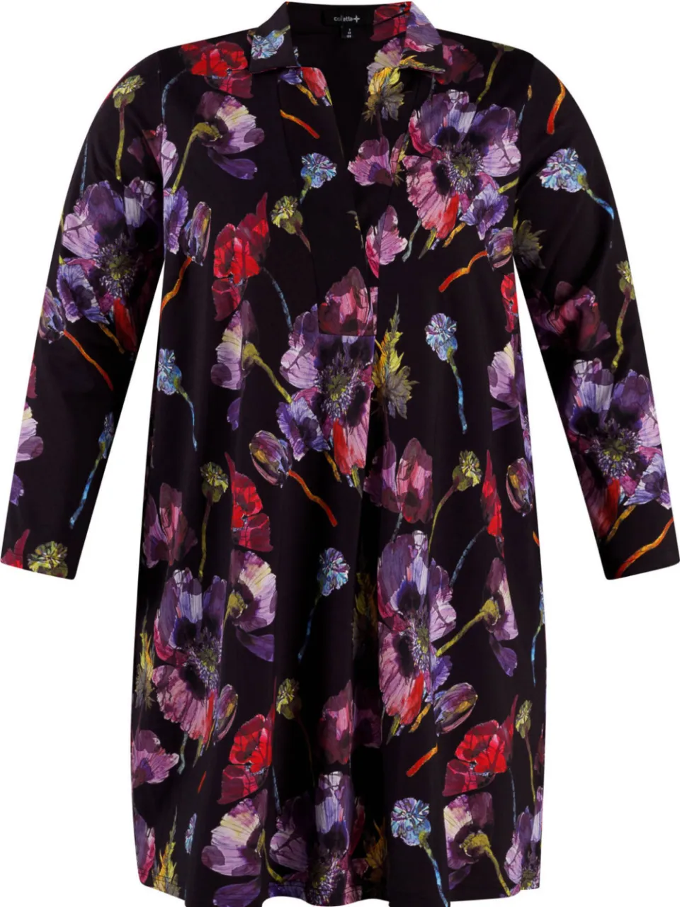 Colletta Plus Size jurk met col en print - zwart/paars, foto 2