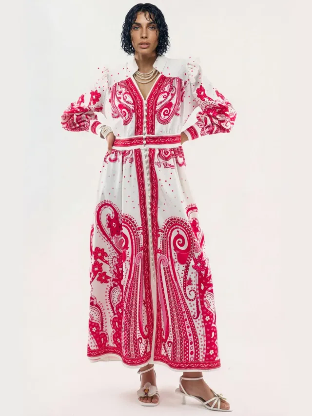 MSN Collection V-hals Paisley Maxi Jurk met Split Veelkleurig