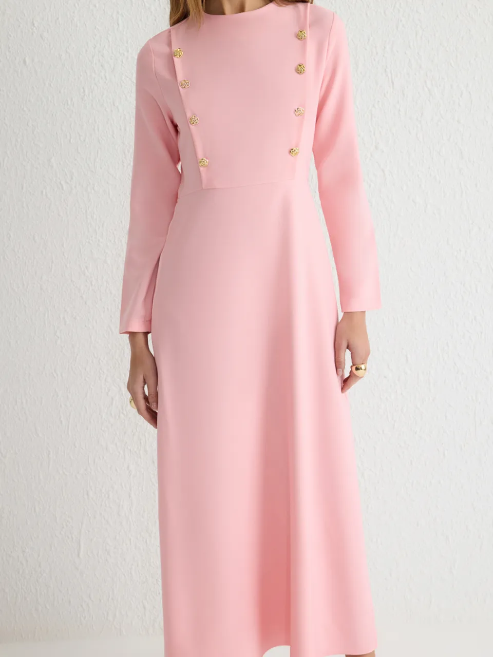 Trendyol Modest Dames Roze Effen Maxi Lang Avond / Dagelijks Skater Modest Jurken, foto 2