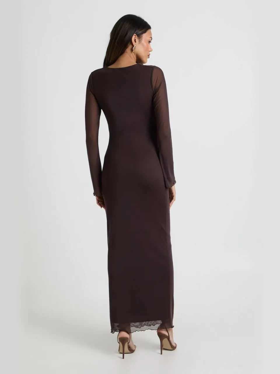 boohoo Dames Zwangerschaps maxi-jurk met mesh chocoladebruin, foto 3