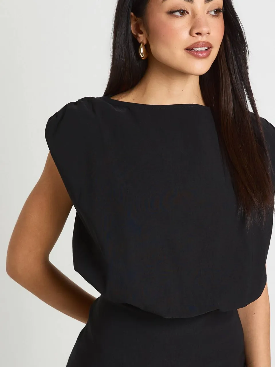 boohoo Dames Bengaline Mouwloze Jurk Met Schoudervullingen zwart, foto 4