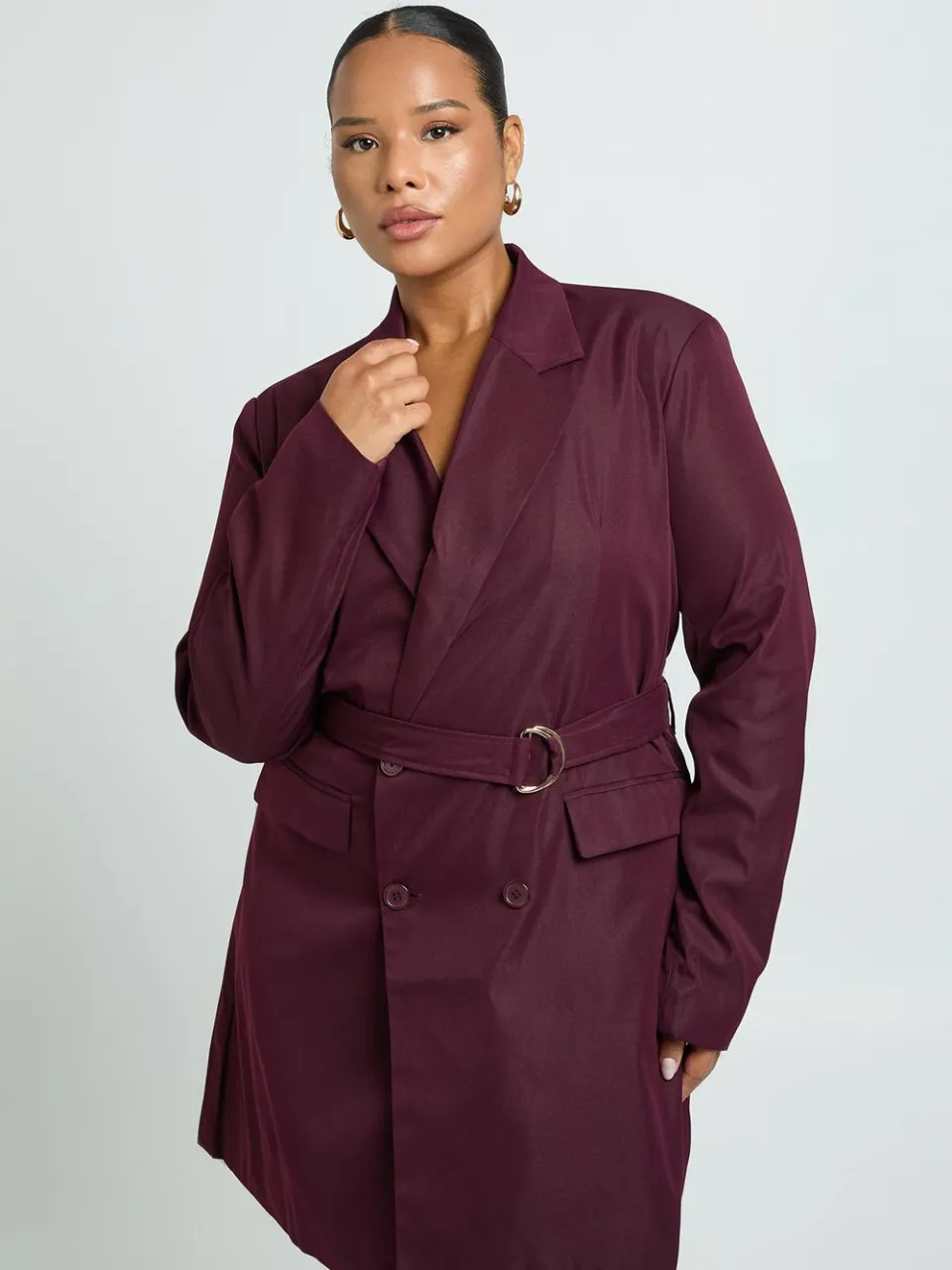 boohoo Dames Plus D-Ring Strikriem Blazerjurk pruim, foto 3