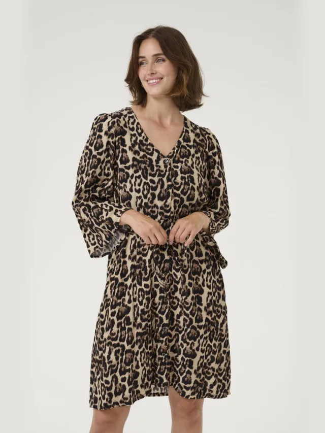 Kaffe KApedra Short Dress Dames Jurk Naturel Leopard Print
