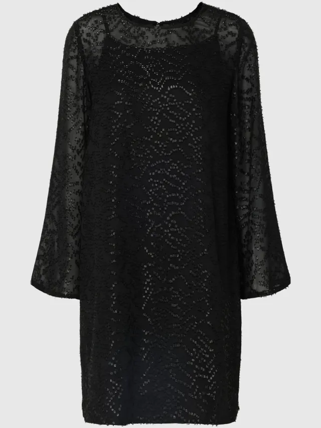 Selected midi-jurk Wijde mouwen Black1