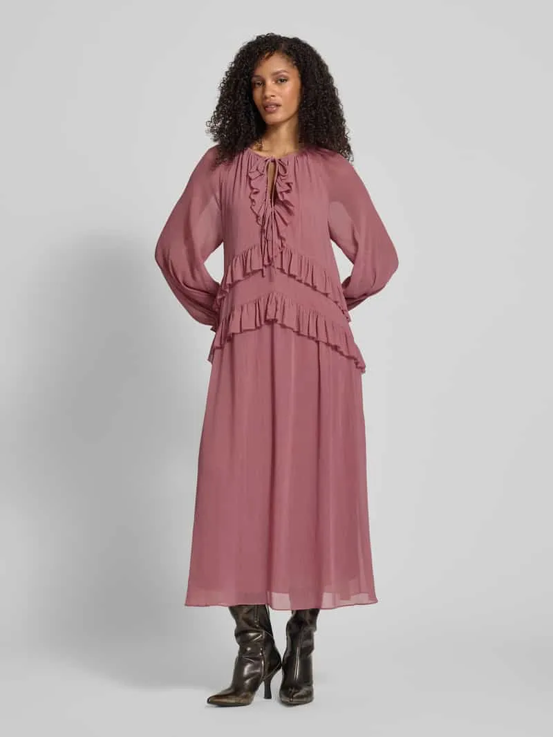 Jake*s Collection Midi-jurk van chiffon met volants Oudroze