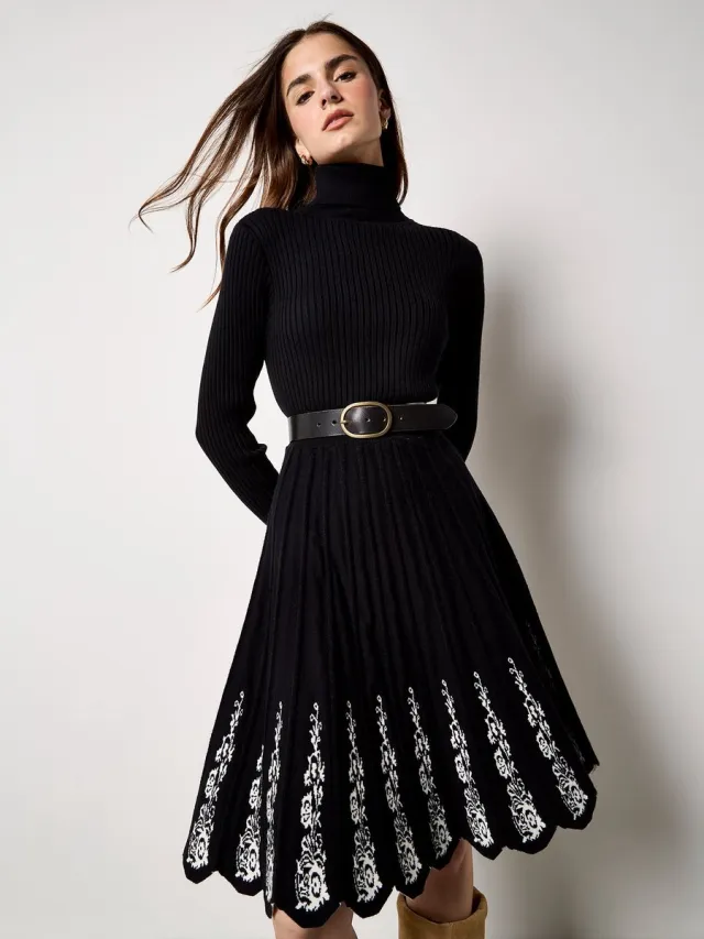 Apricot Midi-jurk met filigraanpatroon zwart