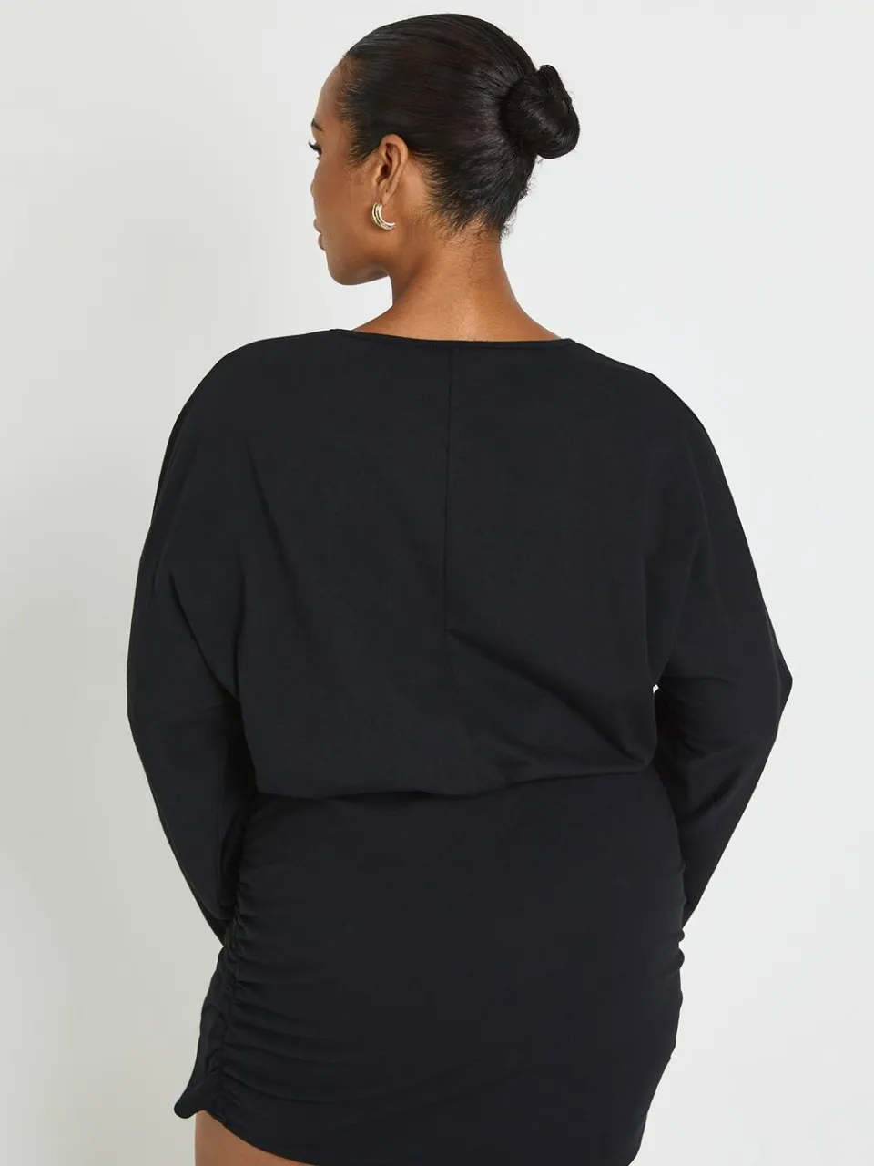 boohoo Dames Plus Katoenen Elastaan Mini Jurk Met Strikdetail zwart, foto 3