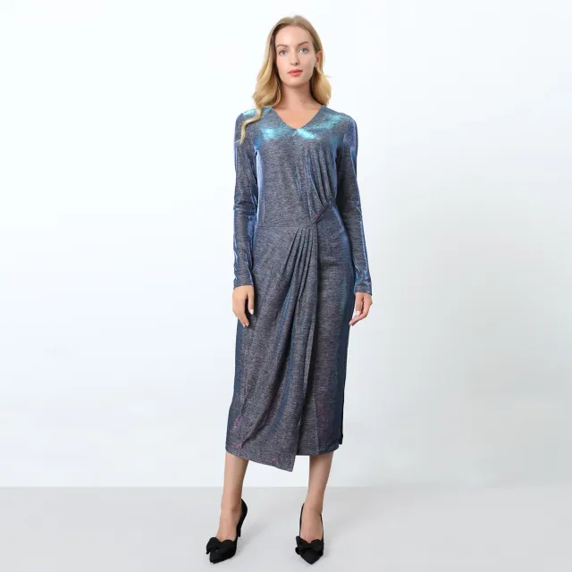 Smart & Joy Asymmetrische glinsterende cocktailjurk Blauw