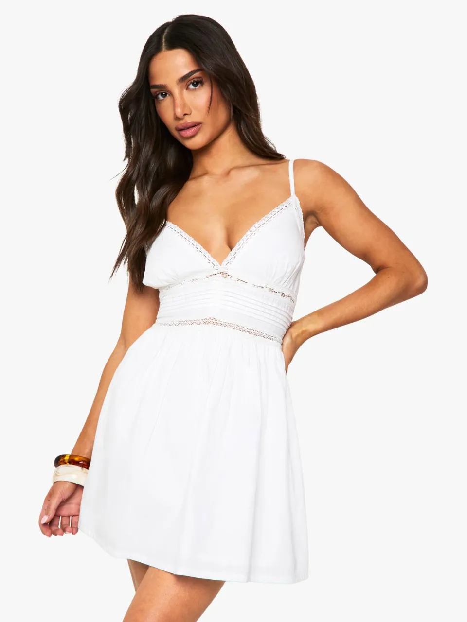 boohoo Dames Petite Mini Jurk met Kantentrim wit, foto 3