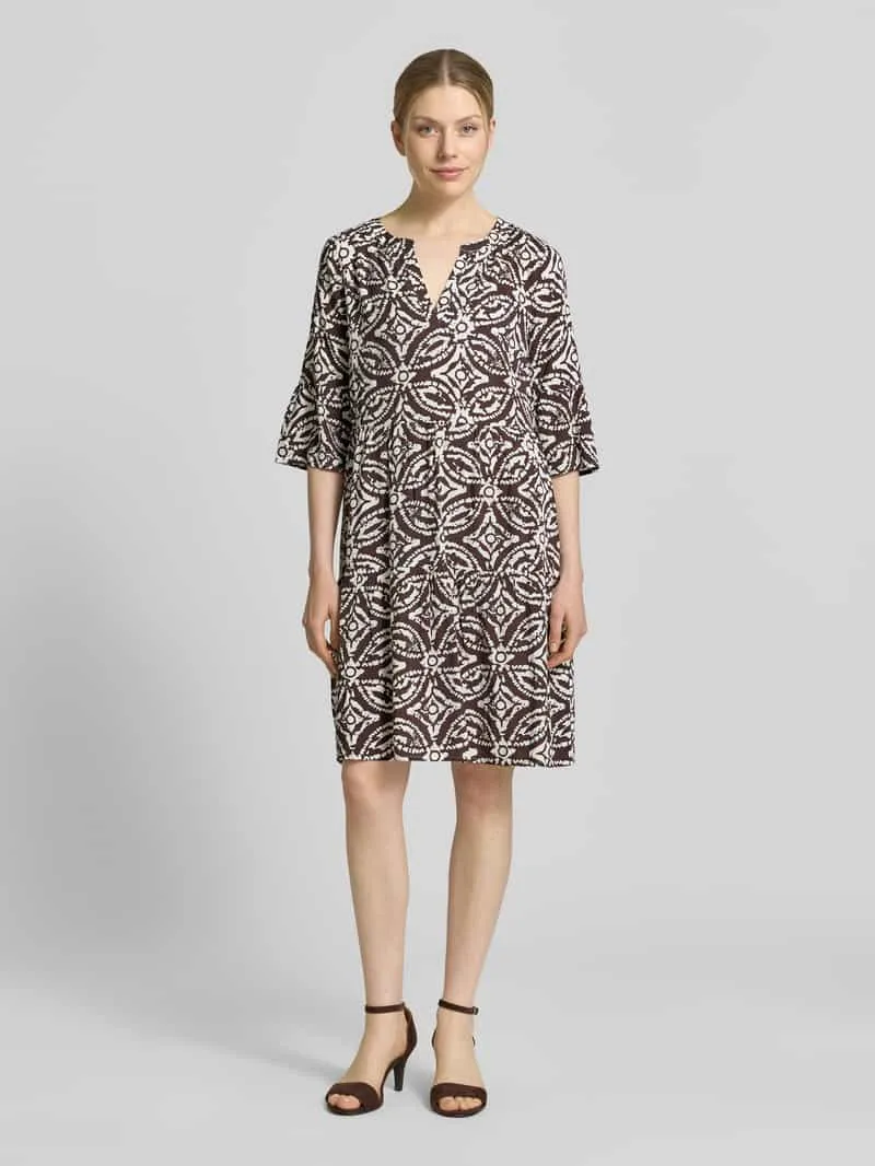 Christian Berg Woman Selection regular fit mini-jurk van 100% viscose met tegelprint donkerbruin, foto 4