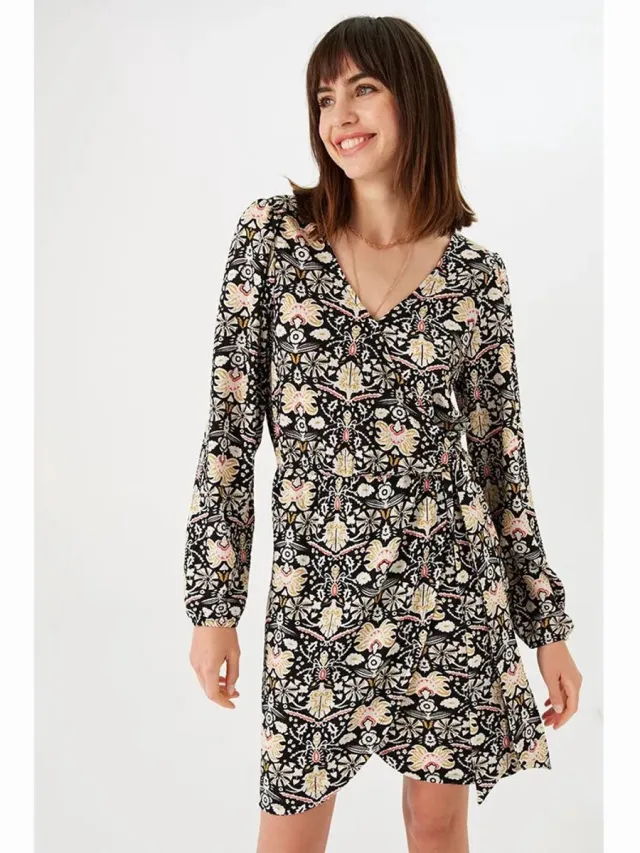 Garcia Dames All over print Jurk Zwart Long mouw Black