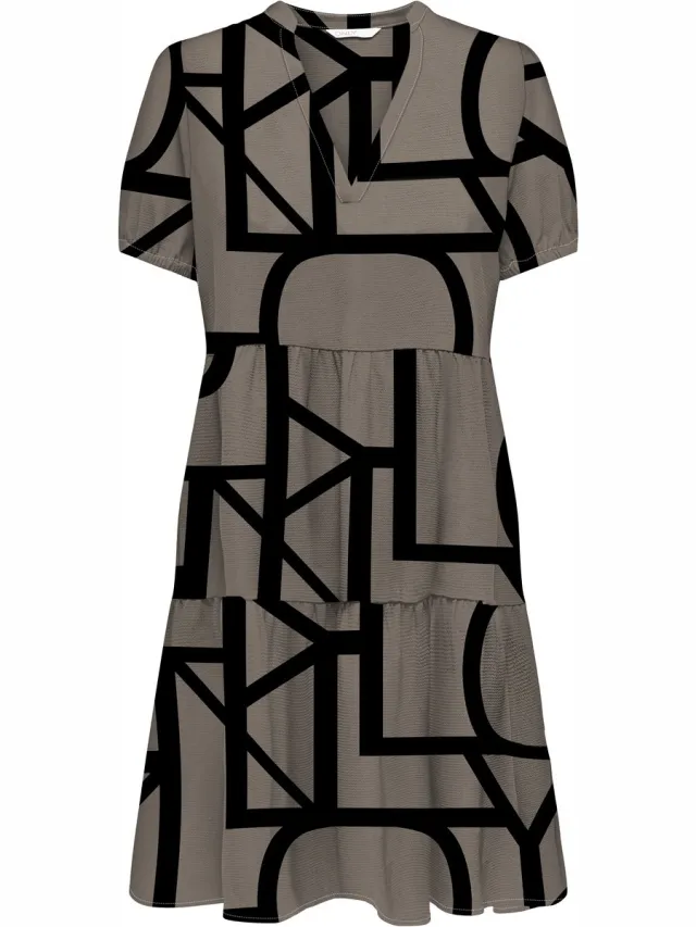 Only ONLNOVA LIFE VIS S/S THEA DRESS WVN - Dames - Mini jurken Walnut / Aop 509 Maritime Great Logo