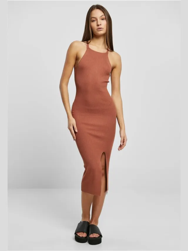 Urban Classics Midi Rib Knit Crossed Back Lange jurk - 5XL - Oranje