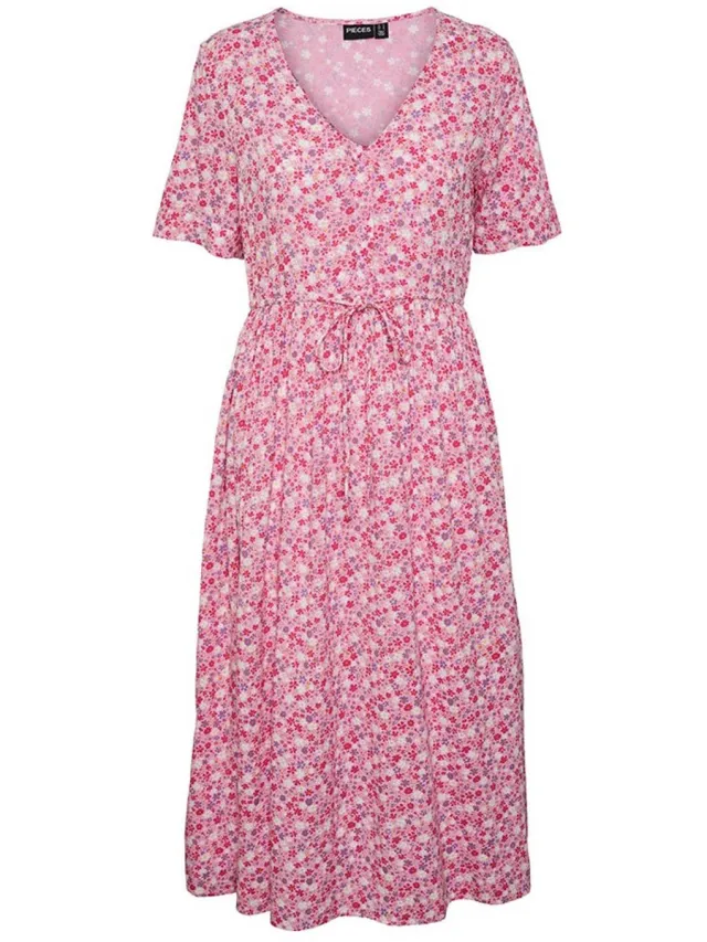 Pieces PCTALA SS STRING MIDI DRESS WVN NOOS BC - Dames - Mini jurken Hot Pink