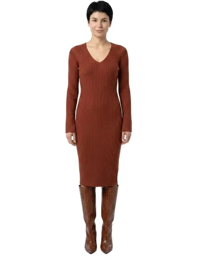 Replay Dk0096.000.723sg Korte Jurk Met Lange Mouwen Rood L Vrouw Fired Brick