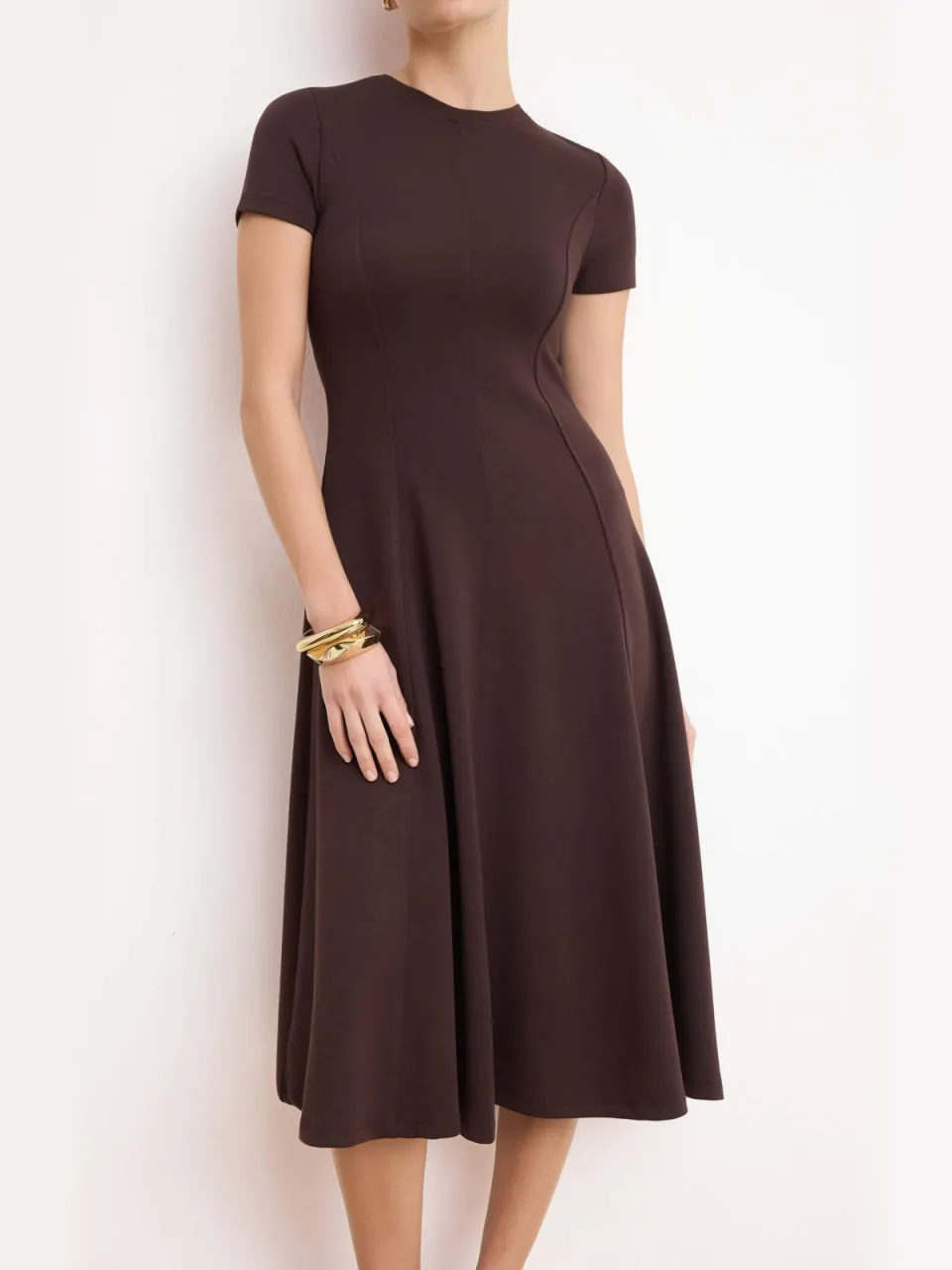 Trendyol TRENDYOLMİLLA Dames Bruin Effen Midi Kort Zakelijk Skater Jurken
