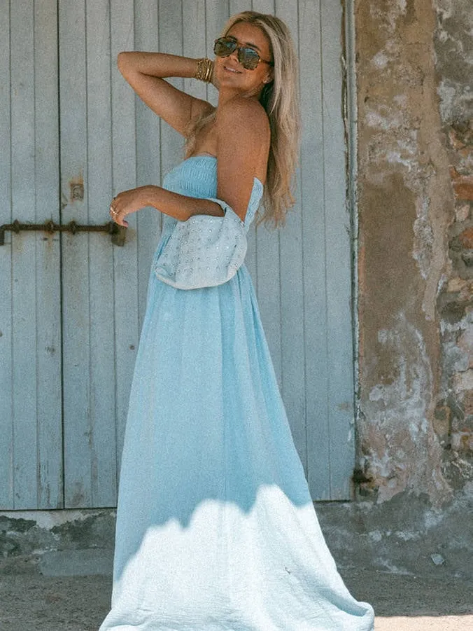 Bolina Island strapless maxi jurk met smockwerk - lichtblauw, foto 2