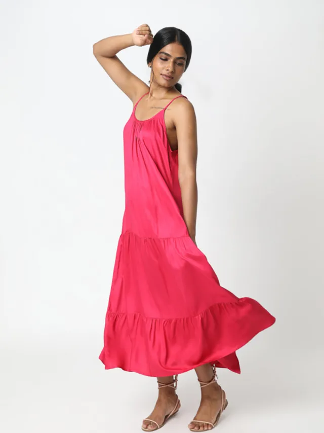 Neu Nomads dames vegan Maxi Jurk Barcelona Fuchsia Donkerroze