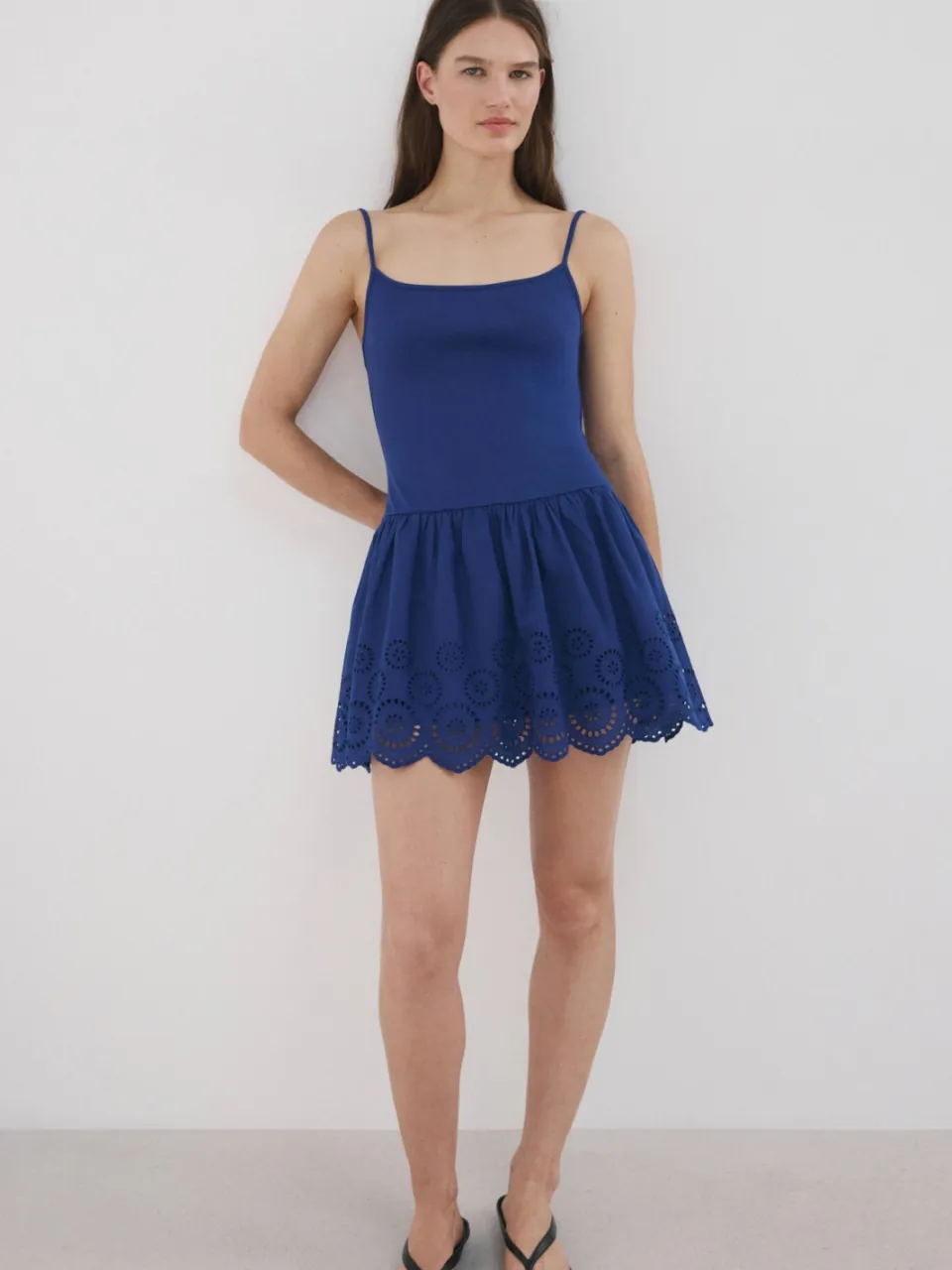 Mango broderie korte zomerjurk - blauw