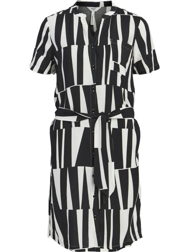 OBJECT COLLECTORS ITEM OBJECT OBJSELINE S/S SHIRT DRESS NOOS Dames Jurk Black/SANDSHELL COL