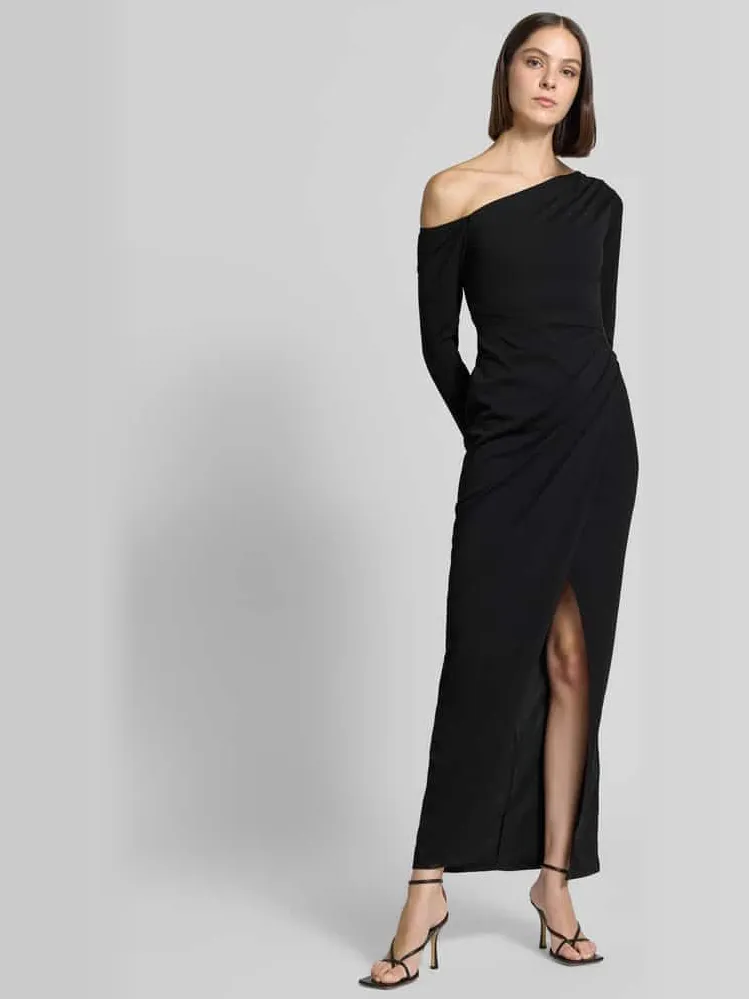 Lipsy Avondjurk in one-shoulder look met plooien Zwart