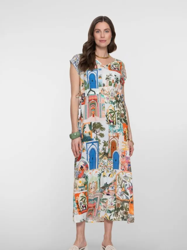Geisha Jurk Jurk Estetische Print 67399 20 Green/blue Dames Maat Meerkleurig