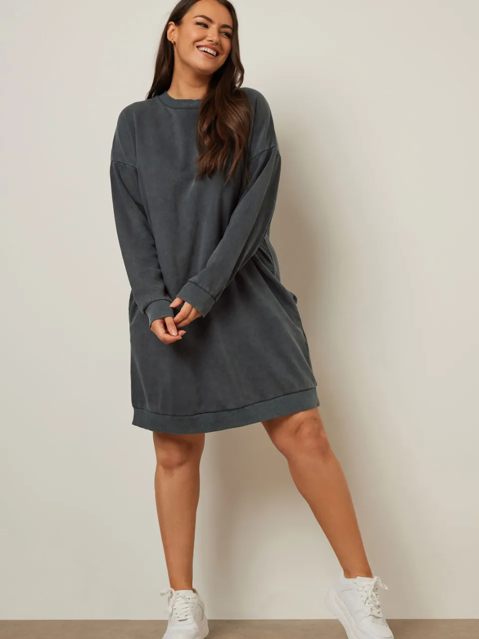 Yours Sweatshirtjurk Van Katoenmix Met Lange Mouwen In Donkergrijs-52 grijs, foto 3