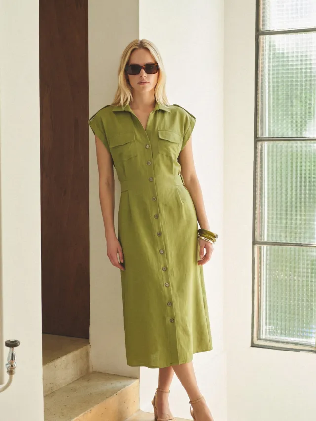 Trendyol TRENDYOLMİLLA Dames Kaki Effen Midi Mouwloos Casual Blousejurk Jurken, foto 2