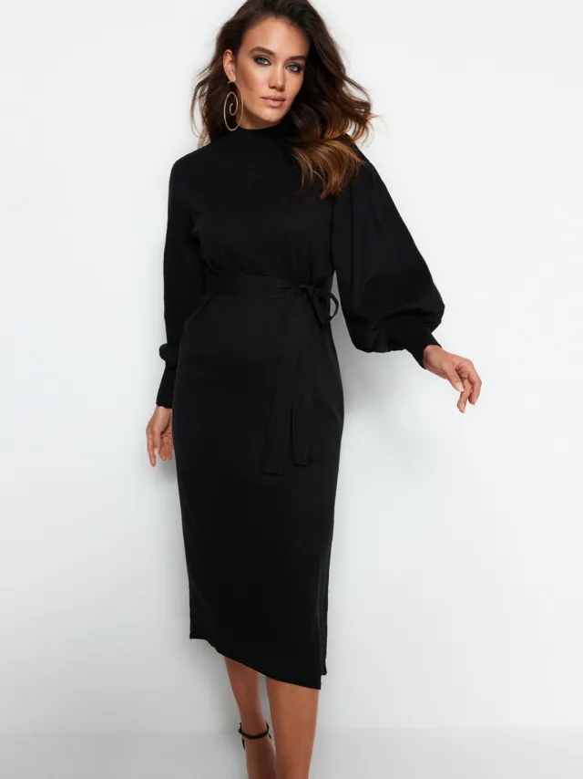 Trendyol Modest Dames Zwart Effen Maxi Lang Casual Recht Modest Jurken
