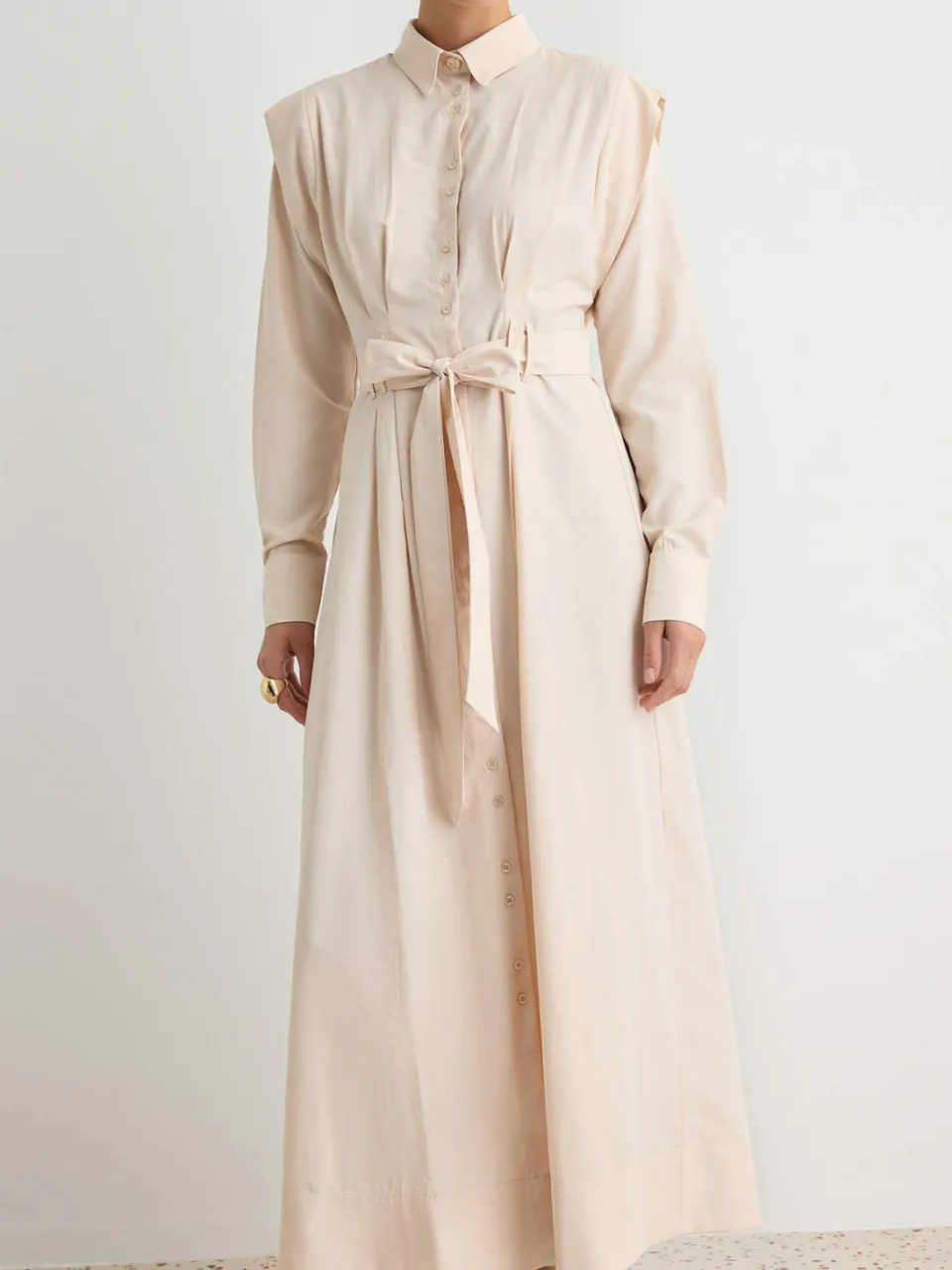 Trendyol Modest Dames Beige Effen Maxi Lang Casual Skater Modest Jurken, foto 2