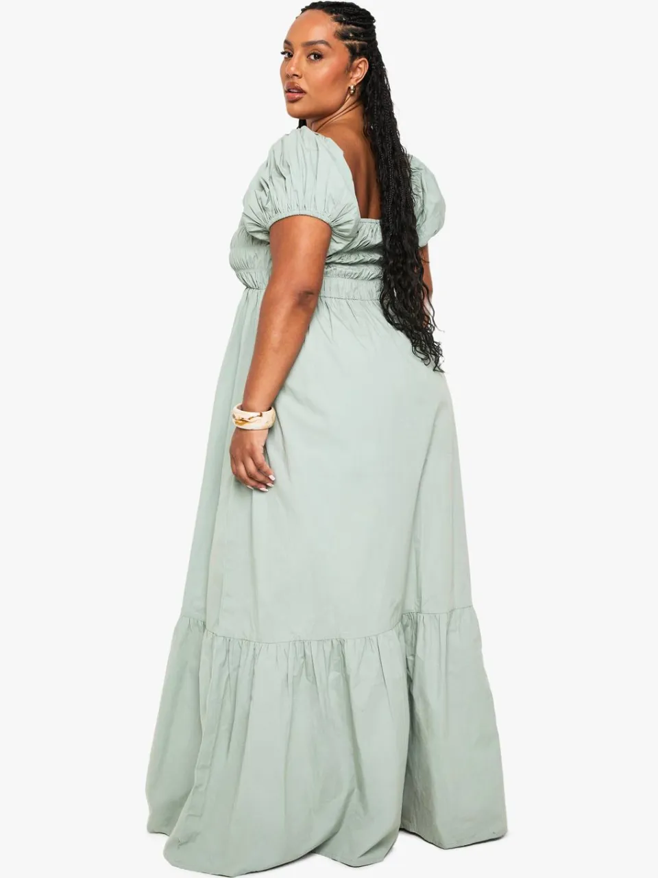 boohoo Dames Plus Cotton Poplin Maxi-jurk met Pofmouwen verstandig, foto 2