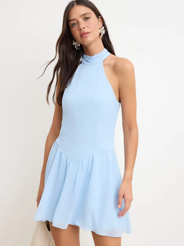 Trendyol TRENDYOLMİLLA Dames Blauw Effen Kort / Mini Mouwloos Avond / Dagelijks Skater Jurken