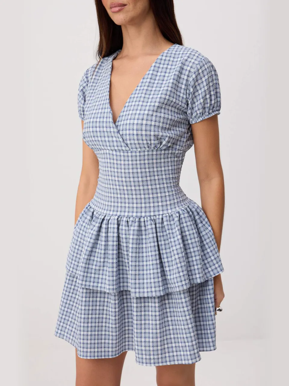 Trendyol TRENDYOLMİLLA Dames Blauw Geruit Kort / Mini Kort Skater Jurken, foto 2