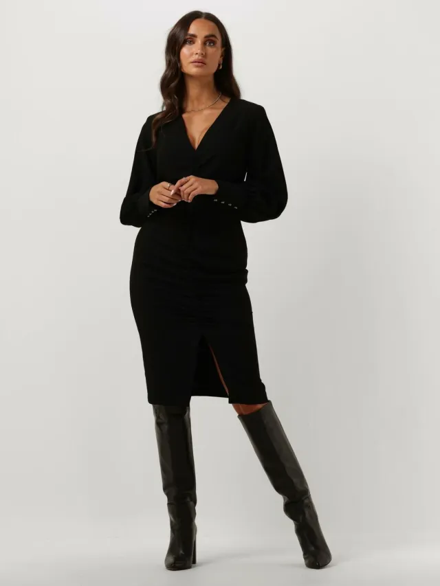 ACCESS Dames Jurken Ruched Dress With V Neckline - Zwart